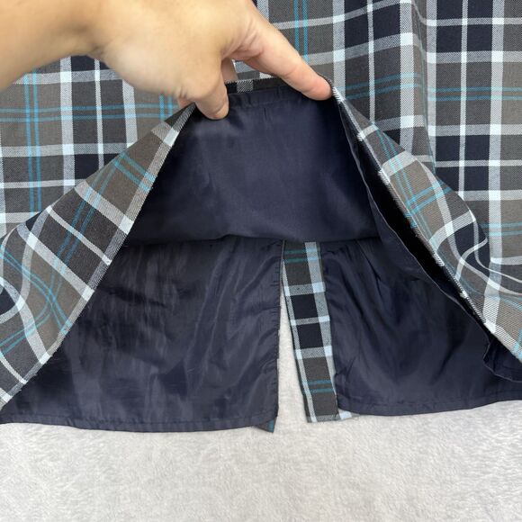Vtg Flannel Midi Skirt 20W Blue Gray Plaid Old Money Preppy Academia 90s Y2K - Picture 2 of 14